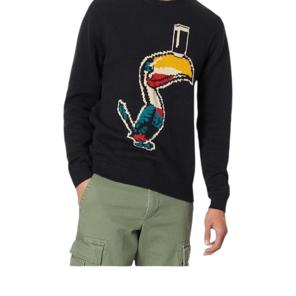 Lucky Brand Guinness Black Sweater with Colorful Bird Design